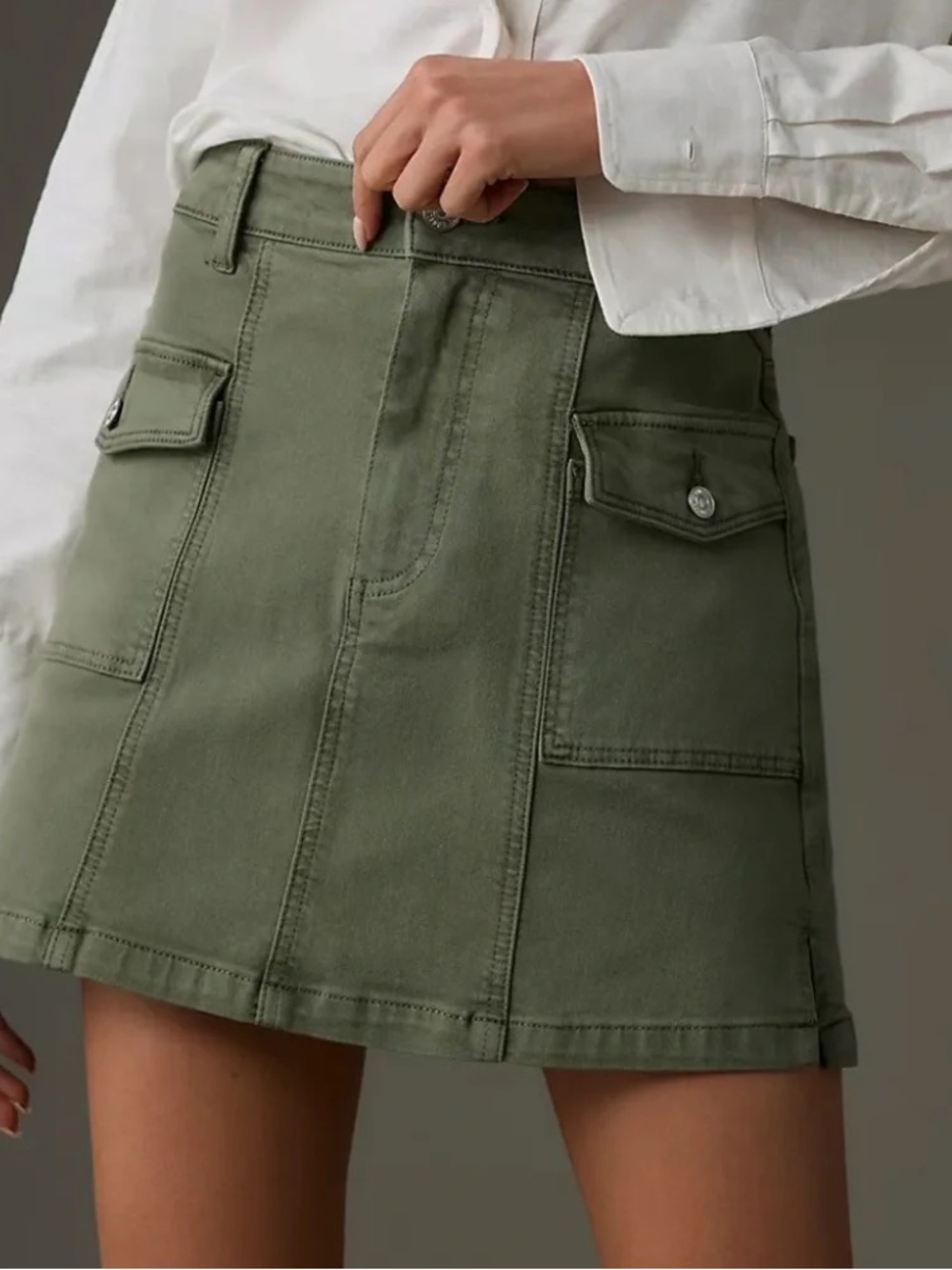 PAIGE Jessie Cargo Mini Skirt with Pockets Olive Green Size 30